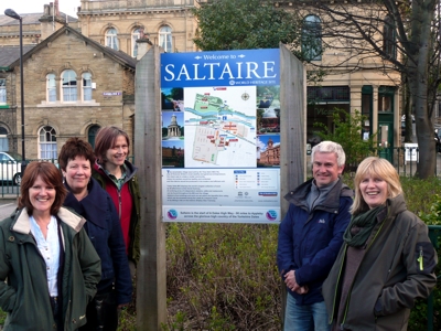 Friends of A Dales High Way at the new sign on Victoria Road, Saltaire. (L to R) Chris Grogan, Helen Minett, Julia Pearson, Matt Hannam and Liz Oxtoby.