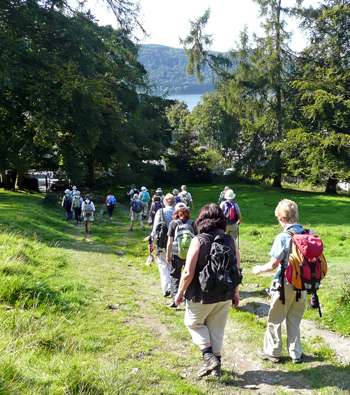 Walkers head down to Lake Windermere at the end of the Dales Way 40th anniversary
