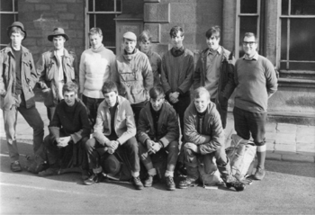 Bradford Grammar School Venture Scouts at Ilkley station, April 1969